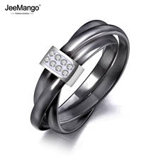 JeeMango Exclusive 3 Layers Black/White Ceramic Crystal Wedding Rings Jewelry Rose Gold Stainless Steel Rhinestone Ring JR19066 2024 - buy cheap