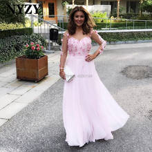 Sheer Long Sleeves Rosettes Chiffon Elegant Mother of the Bride Groom Dresses 2020 NYZY M276 Pink Formal Evening Gown 2024 - buy cheap