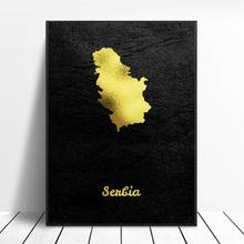 Golden Map Serbia Canvas Wall Art Print Modern Poster Wall Pictures Living Room Decor 2024 - buy cheap