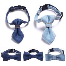 Cute Pet Denim Bow Tie Collar Cat Dog Adjustable Buckle Closure Neck Ring Strap Scarf Accessories 2024 - buy cheap