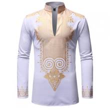 Мужская рубашка с воротником мандарина в африканском стиле, Дашики, 2020, брендовая, с длинным рукавом, этническая, Chemise Homme, уличная одежда в африканском стиле, XXL 2024 - купить недорого