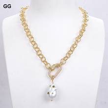 GuaiGuai Jewelry Unique Cultured White Keshi Pearl Green Cubic Zirconia Pave Gold Plated Chain Necklace 18" 2024 - buy cheap
