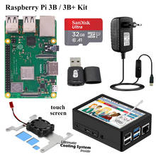 Raspberry pi 3 + 3.5 tela sensível ao toque + caixa abs + ventilador + adaptador de alimentação carregador pi3 modelo b 3b plus kit 2024 - compre barato