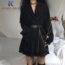 2020 Spring Womens Black Blazer Coat Fashion Loose Harajuku Blazers Jacket Women Belt Chain Long sleeve Vintage Suit Jackets 2024 - buy cheap