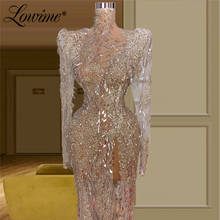 Lowime See Through Beading Evening Dresses Hot Sexy Long Sleeves Mermaid Party Gowns 2021 Custom Made Sequins Prom Dress Robes 2024 - buy cheap