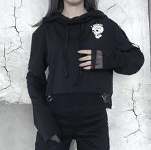 Moletom gótico preto feminino com capuz, blusa de manga longa e estampa de caveira dupla face com capuz, estilo goth punk folgado e escura 2024 - compre barato