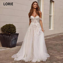LORIE Lace Wedding Dresses Boho 2020 Off the Shoulder Appliques A Line Bride Dress Sleeveless Open Back Princess Wedding Gowns 2024 - buy cheap