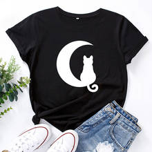 Moon Cat Background Print T-shirt Women Short-sleeved Cotton O-neck Women T Shirt Fashion Personality Harajuku Tee Shirt Femme 2024 - buy cheap