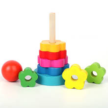 Torre de anillos apilables de arcoíris, bloques de Stapelring de taza plegable de apilamiento, juguete de plástico de madera para niños pequeños, juguetes para bebés 2024 - compra barato