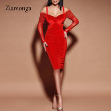 Ziamonga Autumn Velvet Party Dress Women Off Shoulder Lace Sleeve Spring Bodycon Sexy Dresses Elegant Nightclub Midi Vestidos 2024 - buy cheap