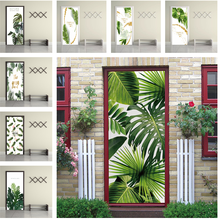 Papel de parede com duas folhas verdes, adesivo para porta de quarto, vinil removível, decalque para parede, decoração de casa 2024 - compre barato