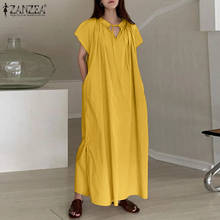 ZANZEA Elegant Summer V Neck Short Sleeve Maxi Long Dress Fashion Women Sundress Solid Party Vestidos Kaftan Femme Robe Dresses 2024 - buy cheap