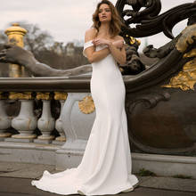 Vestido de novia sencillo con hombros descubiertos, sirena, cola de barrido, blanco, marfil 2024 - compra barato