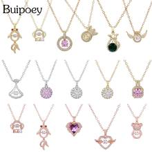 Buipoey Rose Gold High Quality Zircon Pendant Necklace Heart Wings Charm Necklace For Women Original Fine Collar Birthday Gift 2024 - buy cheap