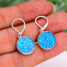 Elegant Female Blue Round Opal Drop Earrings Simple Silver Color Party Double Earrings Bride Wedding Earrings For Women 2024 - buy cheap