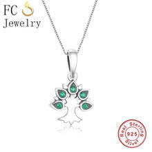 FC Jewelry 925 Sterling Silver Tree of life Green CZ Stone Pendant Necklace Link Chain European Women Chokers Trinket Gift 2018 2024 - buy cheap