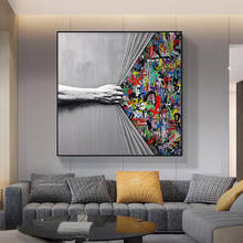 Graffiti Street Art Pull The Curtain Canvas Painting Posters and Prints Wall Art Cuadros Home Decoration for Living Room Decor 2024 - buy cheap