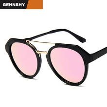 Fashion Plastic Pilot Sunglasses Men Retro Brand Eyeglasses Lady Pink Frame Double Bridge Eyewear Blue Mirror Lenses Driving 2024 - buy cheap