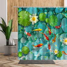 Cortina de ducha de flores Zen, decoración de baño 3D, loto, hojas verdes, peces, impermeable, decoración de baño, cortinas colgantes de tela China 2024 - compra barato