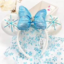 Blue Snow princess Veil Mickey Ears Headband Hair Hoop Wedding Style Headdress Party Headwear Girl Toys Birthday Gift 2024 - buy cheap