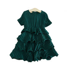Sweet Girls Short-sleeved Ruffles Dress Cotton Kids Solid Color Round Neck Multi-layer Princess Dress Cute Girls Dresses