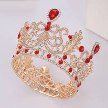 Tiara redonda luxuosa de cristal strass vermelho, para casamento, coroa de noiva, diadema para noiva, acessórios de joia de cabelo 2024 - compre barato
