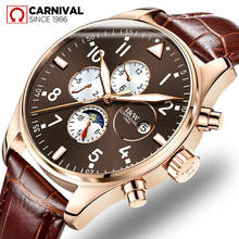 Top Brand CARNIVAL Luxury Automatic Watch Mechanical Men Calendar HD Luminous Sapphire Waterproof Fashion Casual Brown Big Dial 2024 - buy cheap
