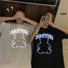 Camiseta de oso reflectante para mujer, ropa urbana de moda de gran tamaño, Tops Punk negros Harajuku de Japón, camisetas bonitas de verano 2024 - compra barato