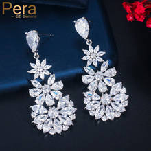 Pera-pendientes largos de circonia cúbica para mujer, aretes largos colgantes con flores, color blanco brillante, a la moda, para novias, bodas y fiestas, E518 2024 - compra barato