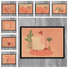 Pink Romance Beach Nordic Simple kraft paper Poster Decorative Paintings Wall Sticker Girl House Home Decor Gift 2024 - buy cheap