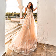 LORIE Champagne Lace Wedding Dress With 3D Flowers Appliques Bride Dress Boho Vintage V Back Vestidos de novia Boho Wedding Gown 2024 - buy cheap
