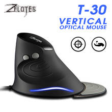 ZELOTES-ratón óptico con cable T-30, periférico Vertical, ergonómico, con 4 DPI ajustables, Ratón de juegos con cable USB, 6 teclas 2024 - compra barato