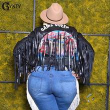 GBTXTY Fringe Cropped PU Leather Jacket Plus Size 5XL Fall Moto Rivet Jacket Women Letter Short Faux Leather Jacket Bomber ZL945 2024 - buy cheap