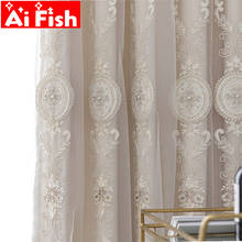 Cortinas de tule bordado com atmosfera de luxo europeu, para sala de estar, semi-sombreamento de alta qualidade, bege, para quarto 2024 - compre barato