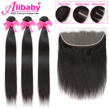 Alibaby Brazilian Straight Hair Bundles With Frontal Closure 13×4 Lace Frontal With Bundles Straight Medium Brown Lace Remy 2024 - buy cheap