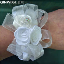 2018 Handmade 8pcs Artificial Rose Bride Corsage Wrist Flower Boutonniere Brooch Flower Wedding Church Decor White FL6005 2024 - buy cheap