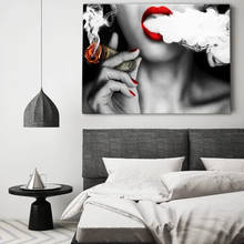 Retro Red Lip Smoking Girl Poster and Prints on The Wall Canvas Painting Wall Art Decorative Picture for Living Room Home Decor 2024 - buy cheap