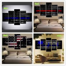 Unframed 5 Pcs USA Thin Blue Line Flag Pentagram Modern Living Room Decorative Oil Painting Canvas Print Wall Art Picture Poster 2024 - buy cheap