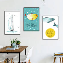 Dibujos Animados pez y vela arte cartel impresión lienzo pintura cuadro hogar pared arte Graffiti habitación dormitorio decoración moderna personalizada 2024 - compra barato