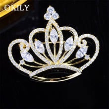 OKILY Fashion Micro Zircon Brooch Pins Luxury Gold Color Crown Brooches for Female Coat Suit Shawl Jewelry Accessories 2024 - buy cheap