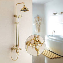 Grifos de ducha de oro de lujo, conjunto de grifo de ducha de lluvia, mezclador con rociador de mano, cabezal de ducha de baño montado en la pared 2024 - compra barato