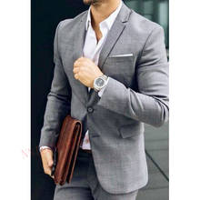 2020 Light Grey Suit Men 2 pieces Formal Slim Fit Wedding Suits for Men Tailored Groom Tuxedo Plus Business Blazers Jacket Pants 2024 - buy cheap