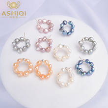 ASHIQI-pendientes de perlas naturales de agua dulce para mujer, joyería circular de Plata de Ley 925, joyería 2024 - compra barato