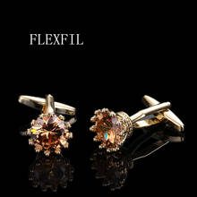 FLEXFIL-gemelos de camisa de lujo para hombre, gemelos de marca con botones, joyas de boda de cristal redondo 2024 - compra barato