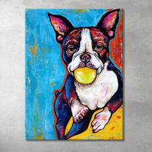 Pintura a mano hecha a mano, retrato de perro cachorro lindo, pintura al óleo sobre lienzo, imagen de arte de pared de Animal moderno para decoración del hogar de la sala de estar 2024 - compra barato