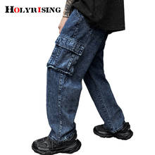 Calça jeans masculina retro lavada com vários bolsos, nova moda de brim 2024 - compre barato