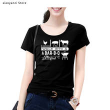 Camisetas divertidas de algodón para mujer y niña, ropa de calle de manga corta Harajuku, color negro, pollo, cerdo, vaca, camina hacia la barbacoa, barbacoa, Verano 2024 - compra barato