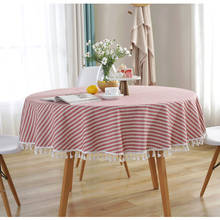 Striped Dustproof Tablecloth Tassel Home Decor Dining Table Cover Kitchen Dining Table Travel Goods Supplies 2024 - buy cheap