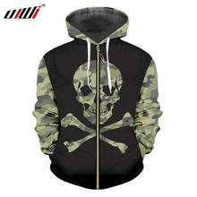 UJWI Splicing 3D Printed Creative Camouflage skull Zip Hoodies Man Hipster Fitness Clothing Men Spandex High Quality Zipper Coat 2024 - buy cheap