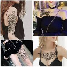 1 шт., модная женская временная татуировка, наклейка, черные розы, дизайн, полный цветок, рука, боди-арт, большая, поддельная татуировка, наклейка 2024 - купить недорого